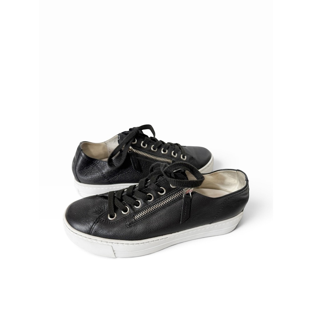Paul Green Skylar Womens Black Leather Platform Zip Slip On Sneakers Size 9